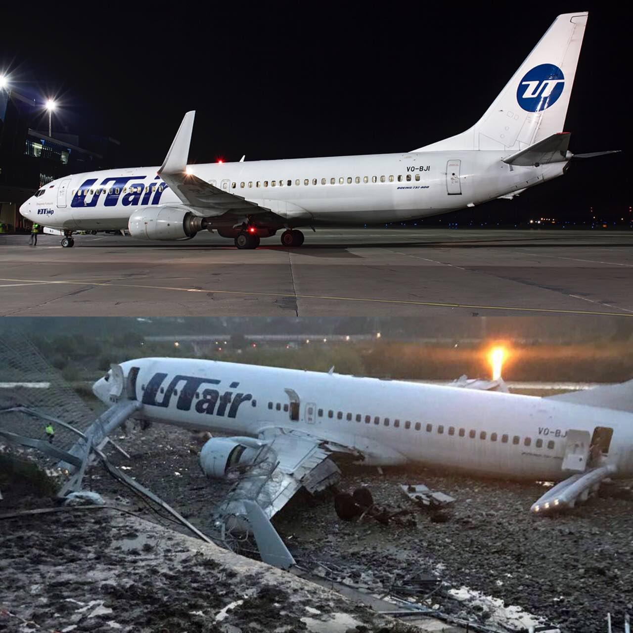 У ніч на суботу, 1 вересня 2018 року, в аеропорту Сочі літак Boeing 737-800 російської а / к UTair, який прямував рейсом UT579 Москва - Сочі, після посадки викотився за межі ЗПС, скотився в русло річки і загорівся