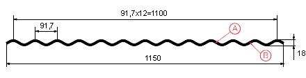 Креслення профнастилу МП18-1100 хвиля (А, В)